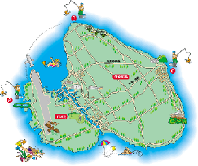 伊良部島と双子の島、下地島のイラストマップ